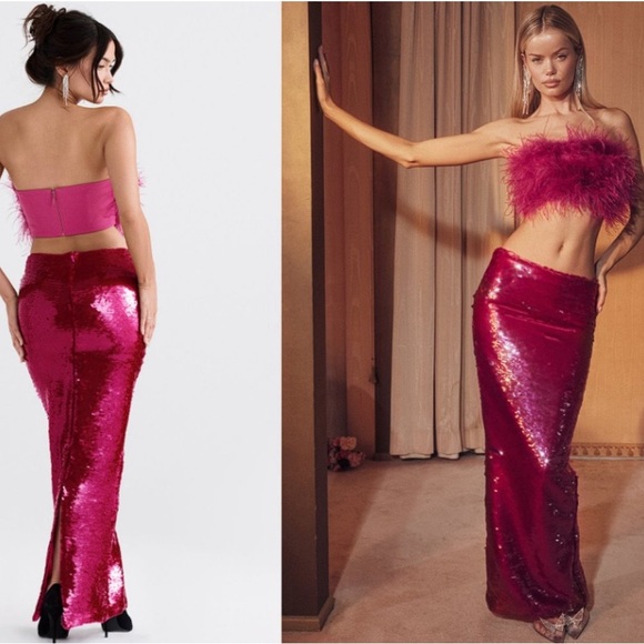 NWT House of CB Fenella Hot Pink Feather Trimmed Bandeau Sz Small $119 - Picture 4 of 9